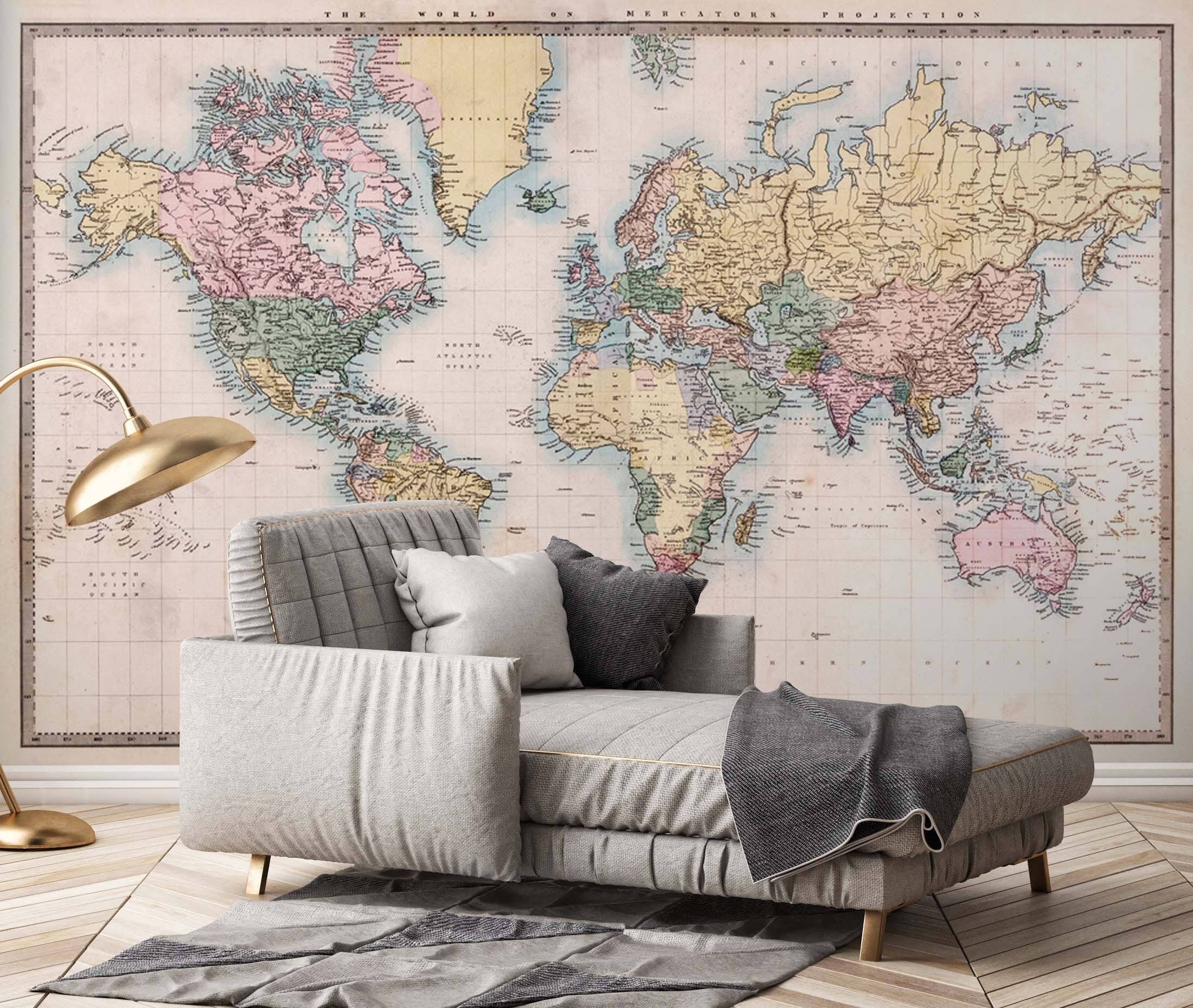 Colorful Old World Map Wallpaper Restaurant Cafe Office Bedroom Living Room Mural Home Decor Wall Art
