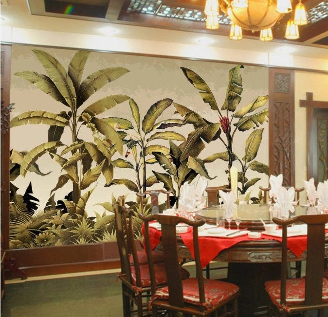 Banana Palm Leaves Modern Exotic Design Floral Wallpaper Restaurant Living Room Cafe Office Bedroom Mural Home Wall Art
