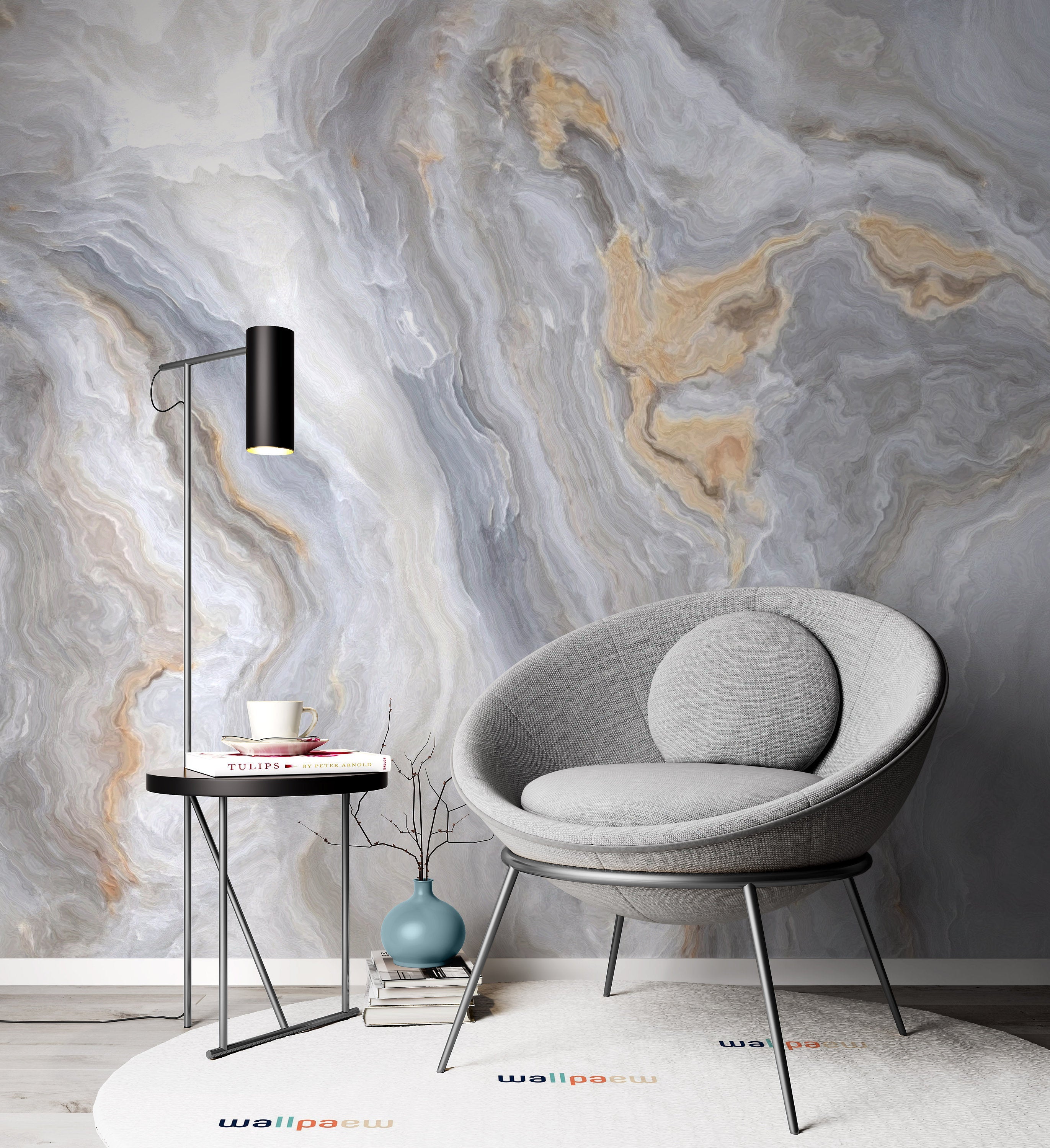 Beautiful Grey Curly Marble Golden Veins Abstract Wallpaper Bathroom Restaurant Bedroom Living Room Cafe Office Mural Home Decor Wall Art