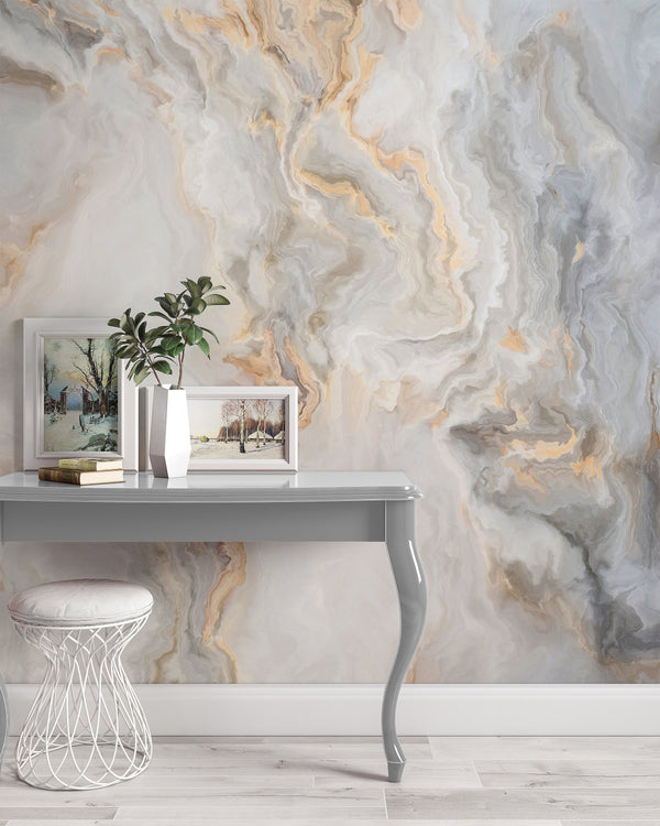 White Marble Pattern Curly Grey Gold Abstract Wallpaper Bathroom Restaurant Bedroom Living Room Cafe Office Mural Home Decor Wall Art