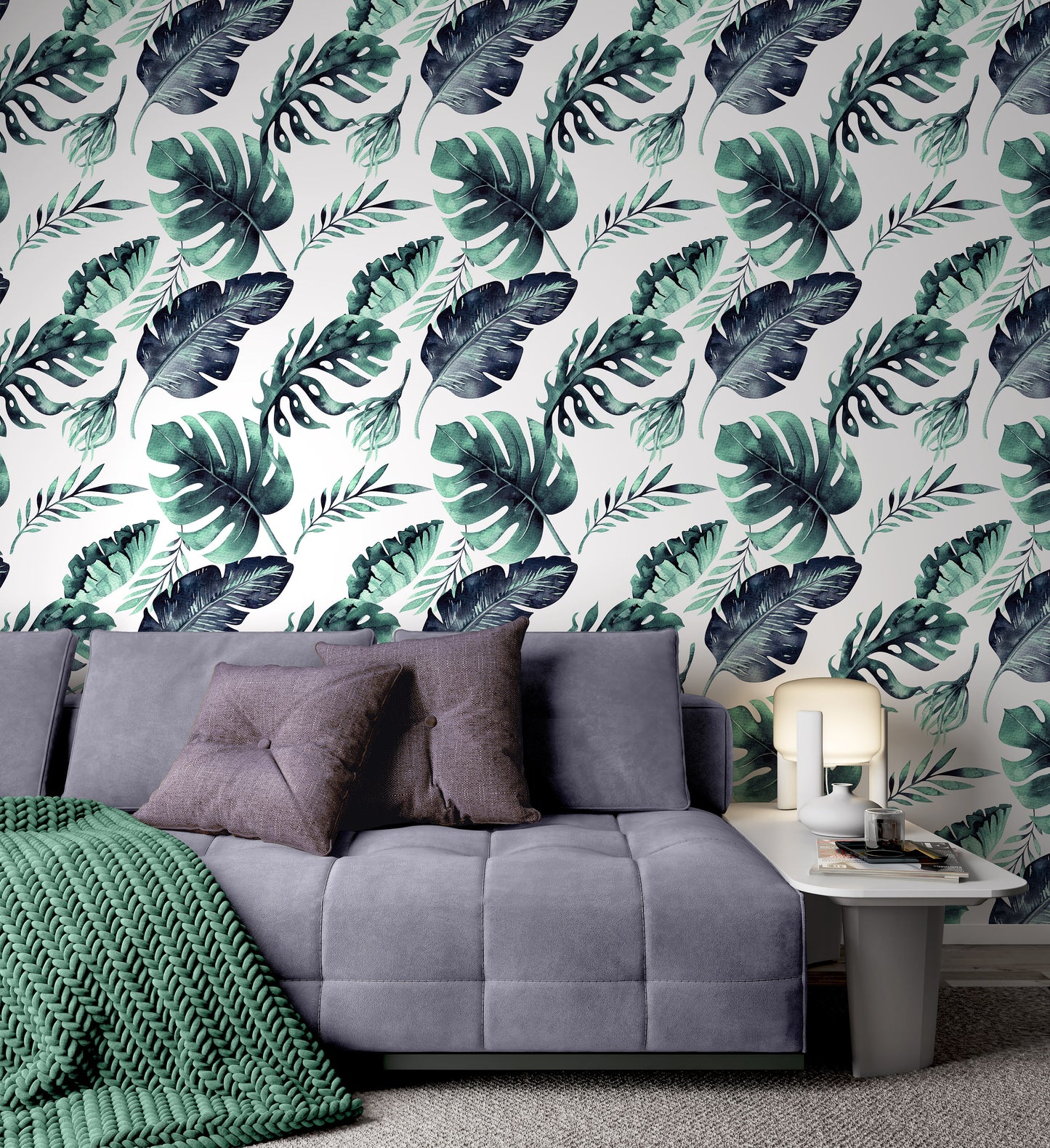 Watercolor Tropical Exotic Leaves Flowers Floral Modern Background Wallpaper Restaurant Living Room Cafe Office Bedroom Mural Home Wall Art