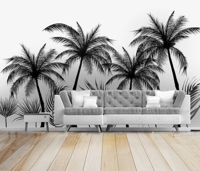 Exotic Palm Trees and Plants Floral Background Wallpaper Restaurant Cafe Office Living Room Bedroom Mural Home Wall Art