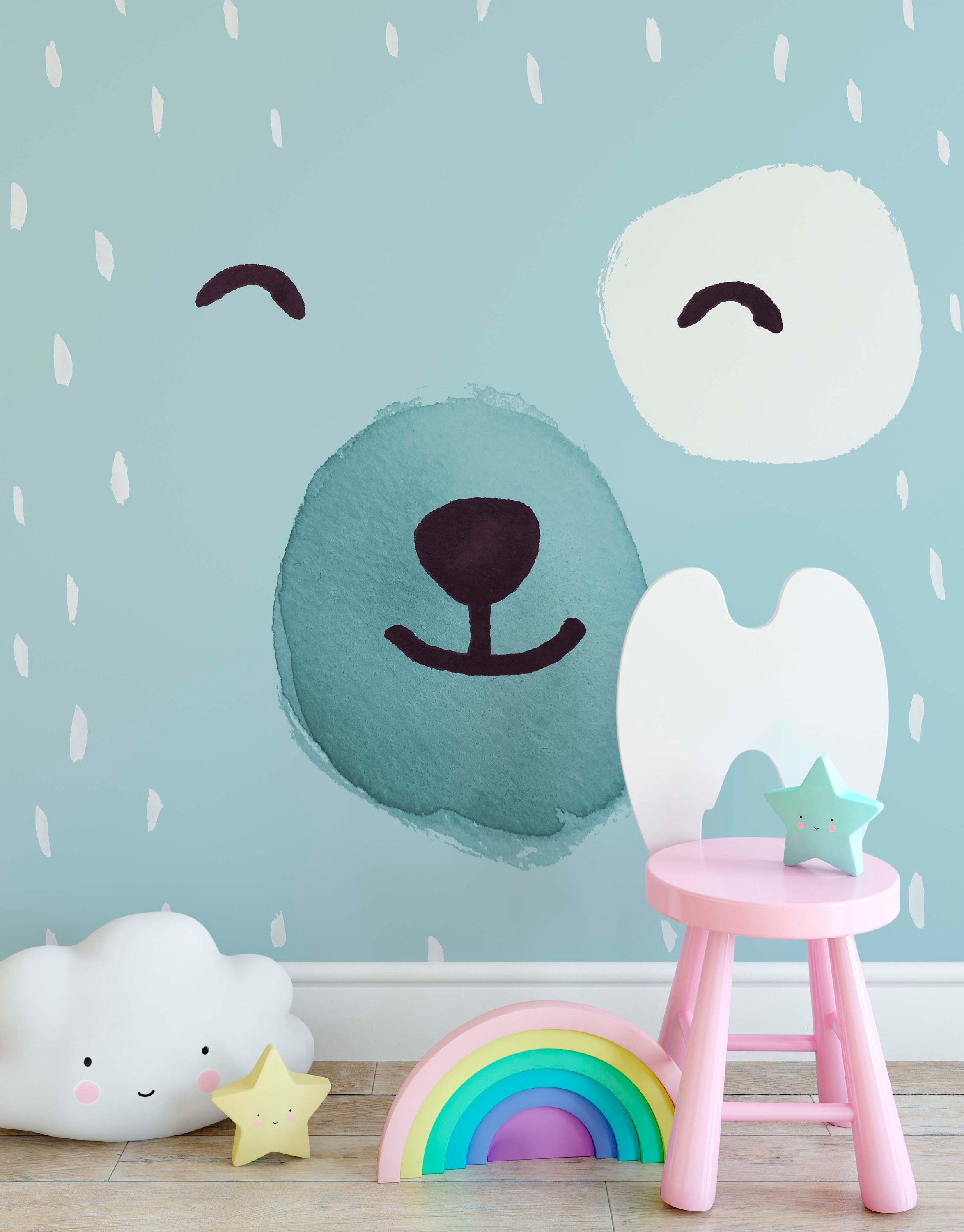 Cute Pink And Blue Bear Animal Wallpaper Children Kids Room Bedroom Mural Home Decor Wall Art Removable