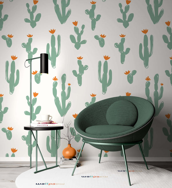 Hand Draw Cactus Pattern Modern Design Background Wallpaper Cafe Restaurant Living Room Bedroom Wall Decor Mural Art