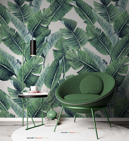 Floral Pattern Tropical Leaves on Light Background Wallpaper Cafe Restaurant Living Room Bedroom Wall Decor Mural Art