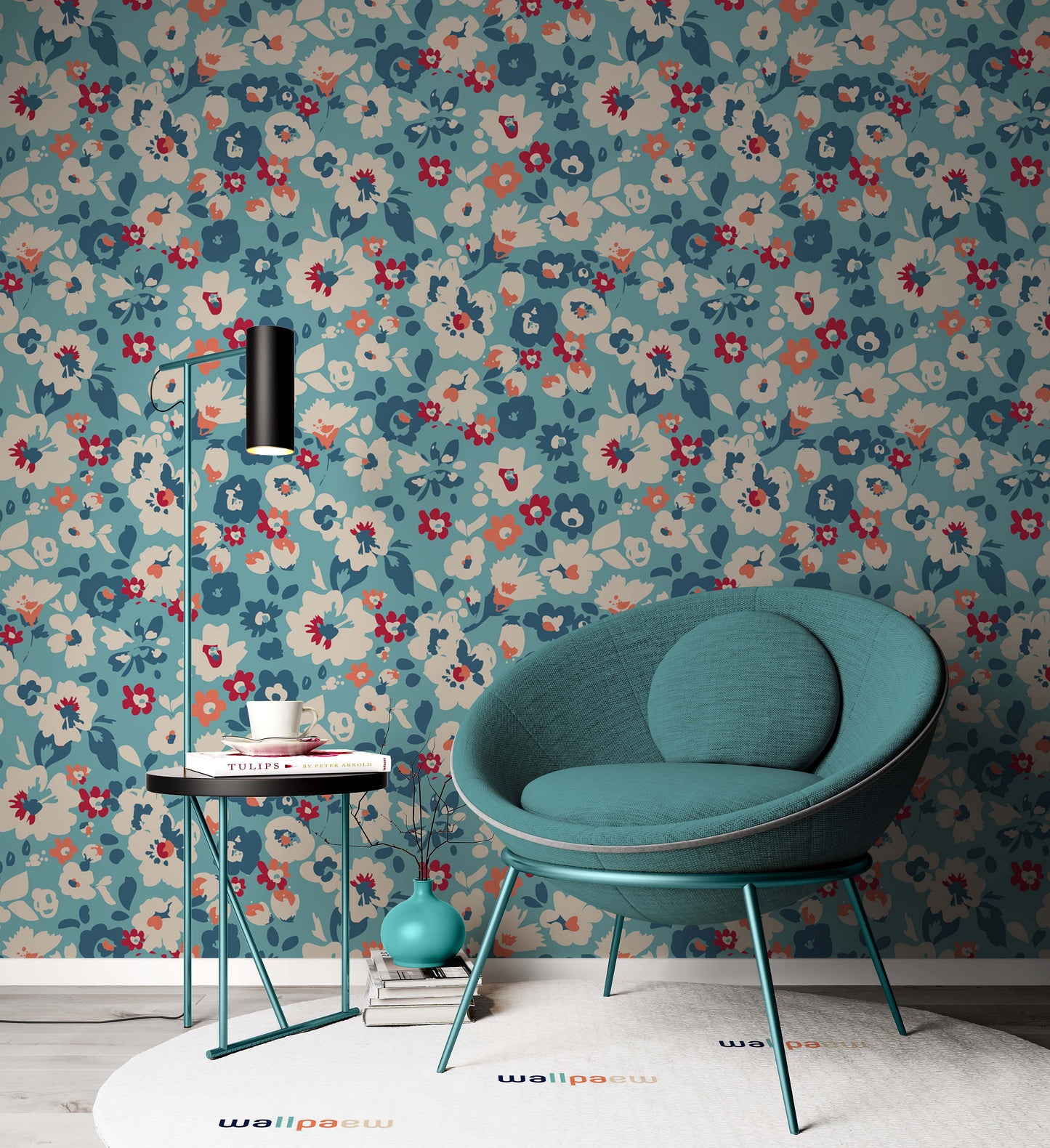 Colorful Garden Flowers Blue Background Modern Design Floral Wallpaper Restaurant Living Room Cafe Office Bedroom Mural Home Wall Art