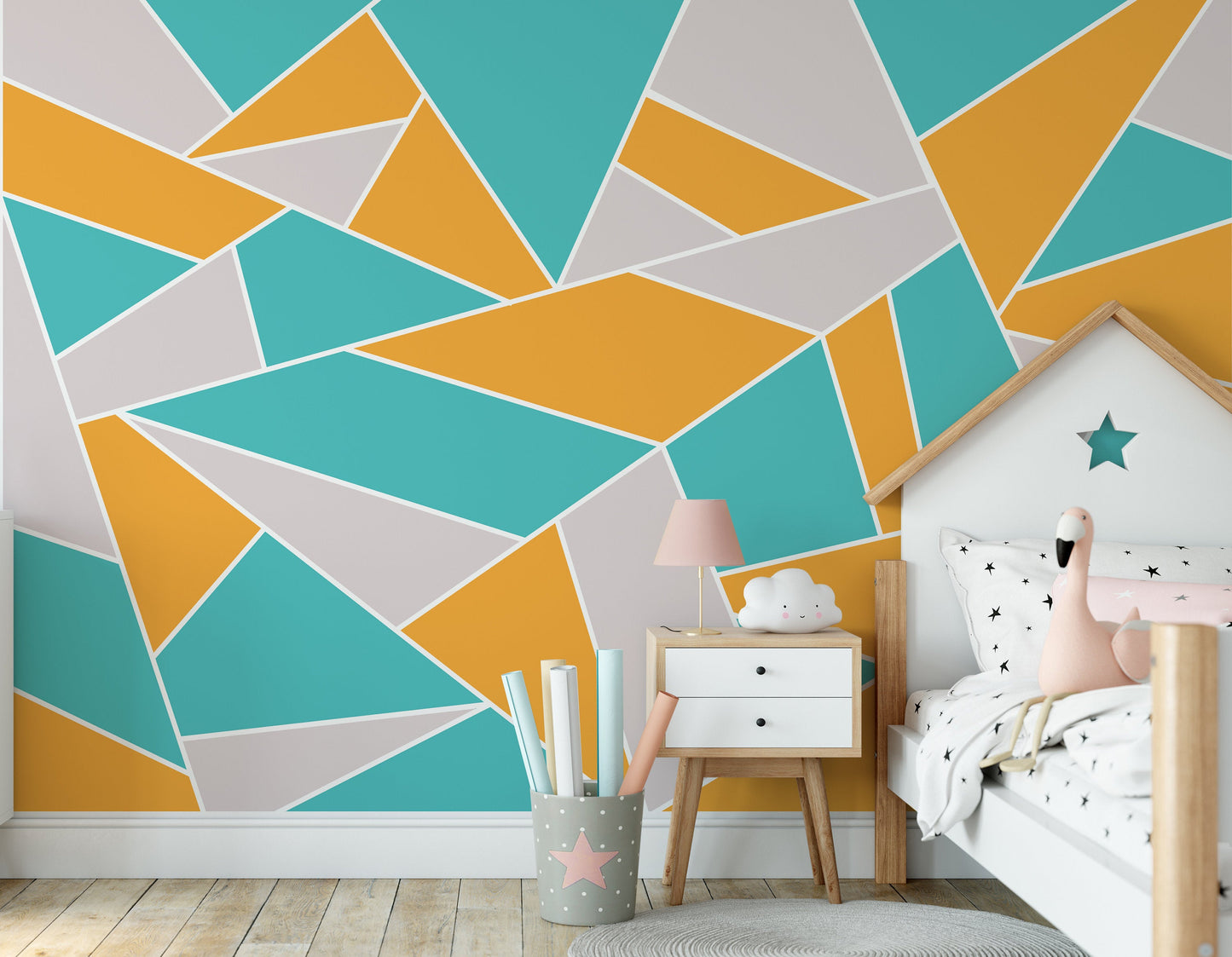 Geometric Colorful Trapezoid Shapes Modern Design Wallpaper Kids Room Children Wall Decor Mural Art Removable