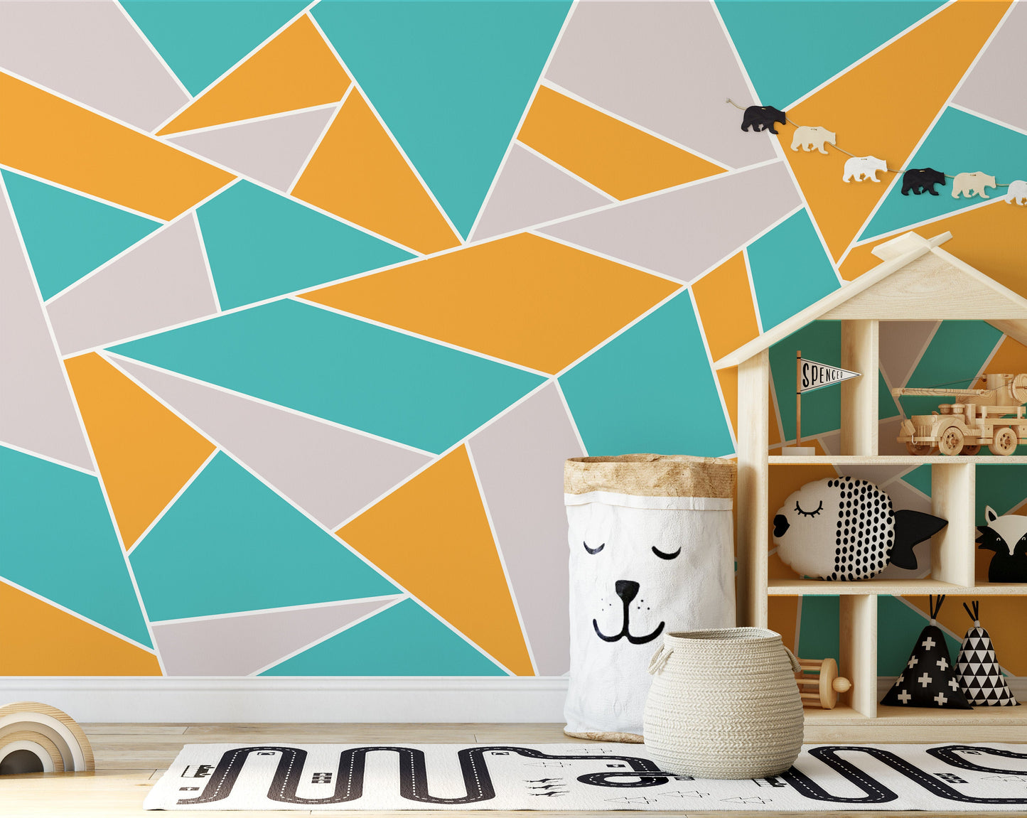 Geometric Colorful Trapezoid Shapes Modern Design Wallpaper Kids Room Children Wall Decor Mural Art Removable