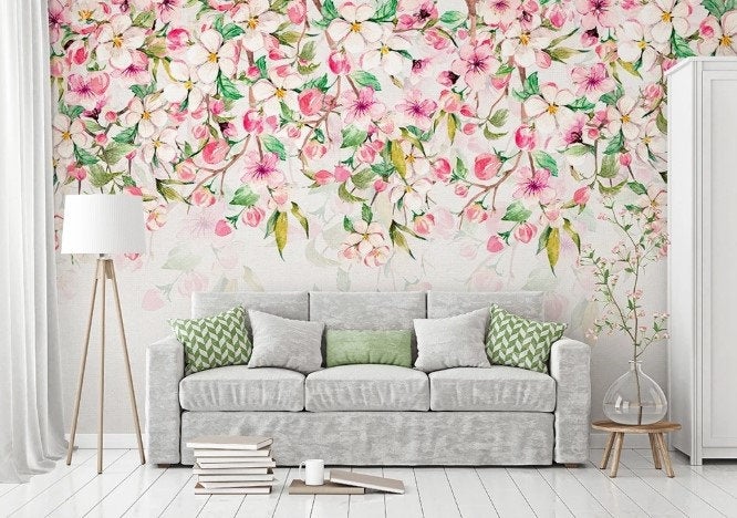 Pink Garden Flowers Floral Pattern Modern Design Wallpaper Restaurant Living Room Cafe Office Bedroom Mural Home Wall Art