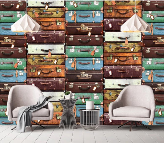 Colorful Old-fashioned Suitcases Wallpaper Kitchen Bedroom Living Room Office Mural Home Decor Wall Art