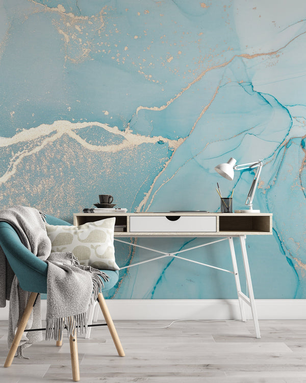 Marble Texture Abstract Blue Acrylic Paints Background Wallpaper Cafe Restaurant Decoration Living Room Bedroom Mural Home Decor Wall Art
