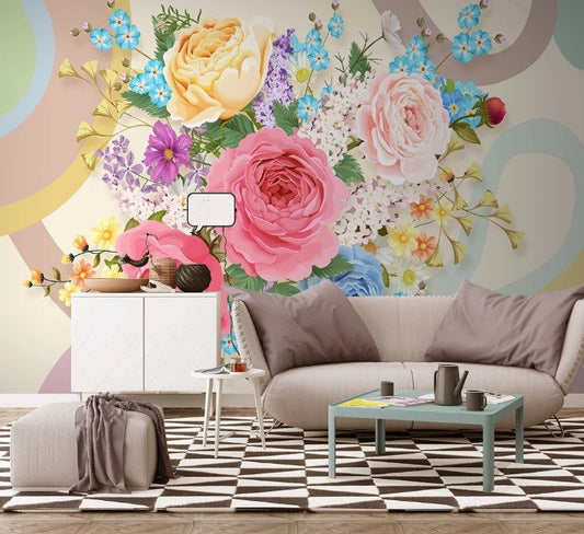 Colorful Roses Garden Flowers Floral Pattern Modern Design Wallpaper Restaurant Living Room Cafe Office Bedroom Mural Home Wall Art