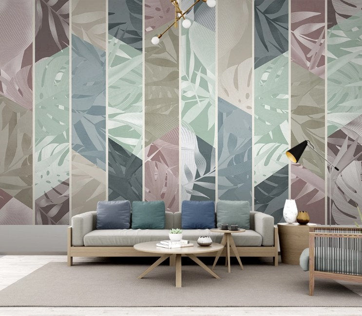 Leaves in The Vertical Lines Floral Pattern Modern Design Wallpaper Restaurant Living Room Cafe Office Bedroom Mural Home Wall Art