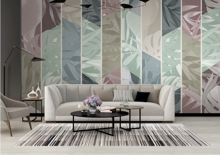 Leaves in The Vertical Lines Floral Pattern Modern Design Wallpaper Restaurant Living Room Cafe Office Bedroom Mural Home Wall Art