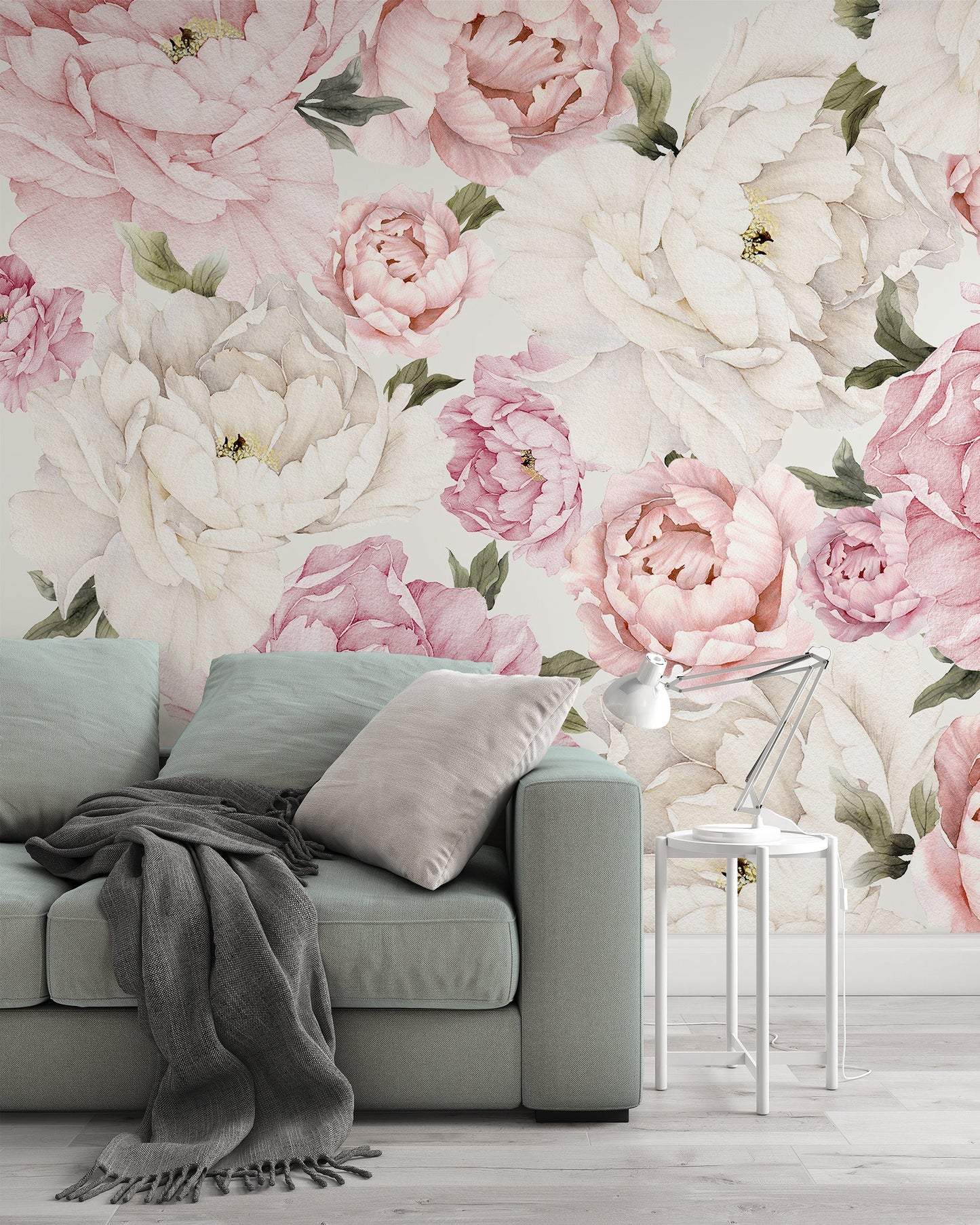 Pink and White Peony Flowers Peonies Floral Murals Wallpaper