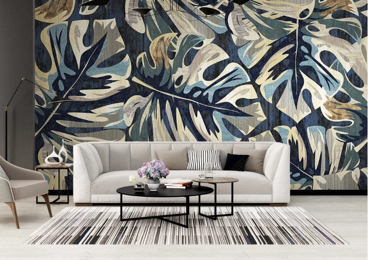 Watercolor Exotic Leaves Flowers Floral Murals Modern Background Wallpaper Cafe Office Living Room Bedroom Mural Home Wall Art
