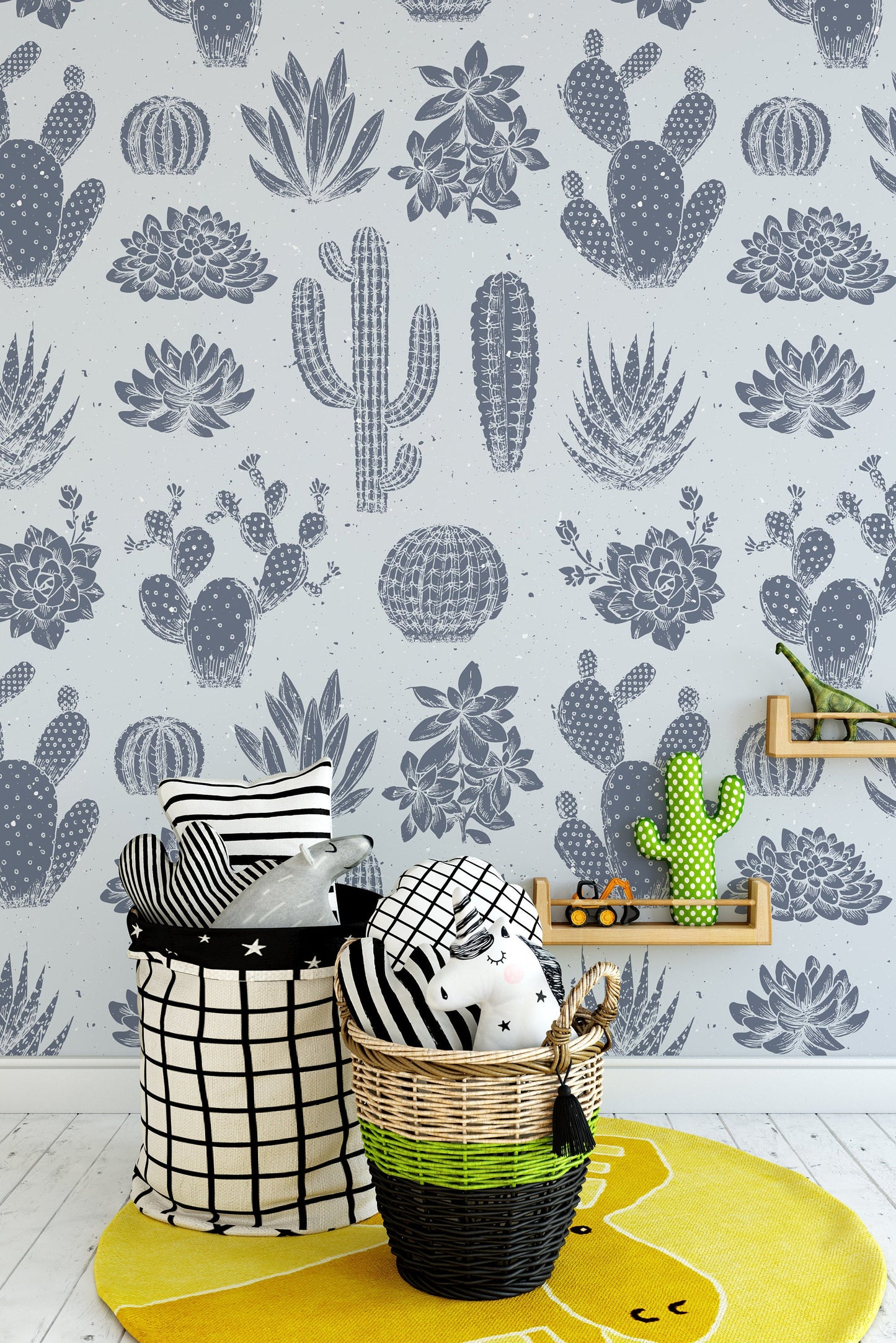 Cactus Pattern Soft Color Sketch Style Illustration Wallpaper Nursery Bedroom Children Kids Room Mural Home Decor Wall Art Removable