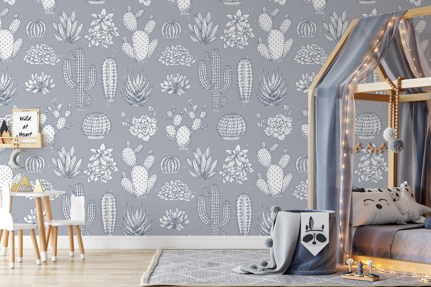 Cactus Pattern Soft Color Sketch Style Illustration Wallpaper Nursery Bedroom Children Kids Room Mural Home Decor Wall Art Removable