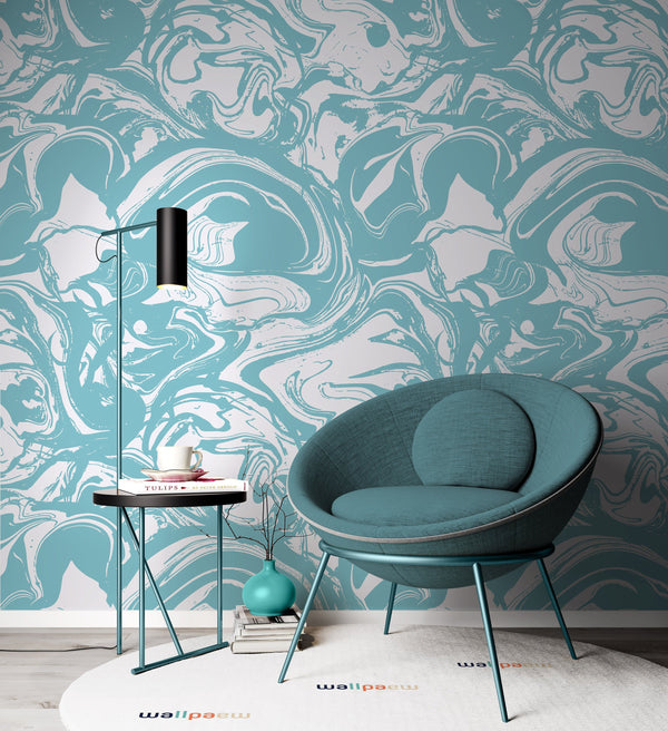 Marble Texture Abstract Turquoise and White Background Wallpaper Cafe Restaurant Decoration Living Room Bedroom Mural Home Decor Wall Art