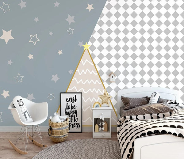 Stars Geometric Triangle and Square Shapes Wavy Lines Wallpaper Animal Bedroom Children Kids Room Mural Home Decor Wall Art Removable