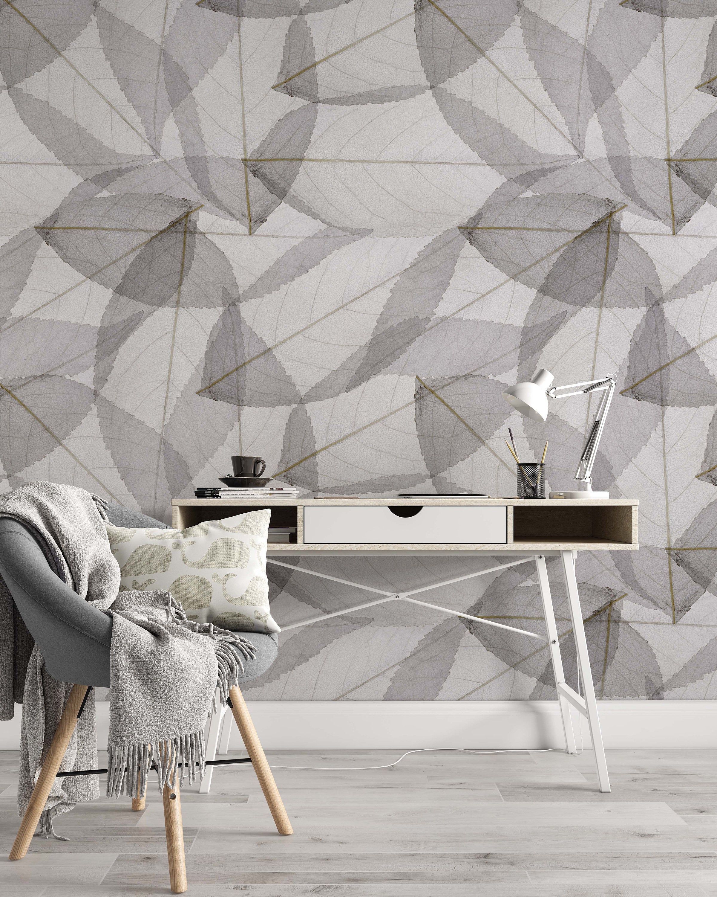 Abstract Gray Leaves Modern Floral Background Wallpaper Cafe Restaurant Decoration Living Room Bedroom Mural Home Decor Wall Art