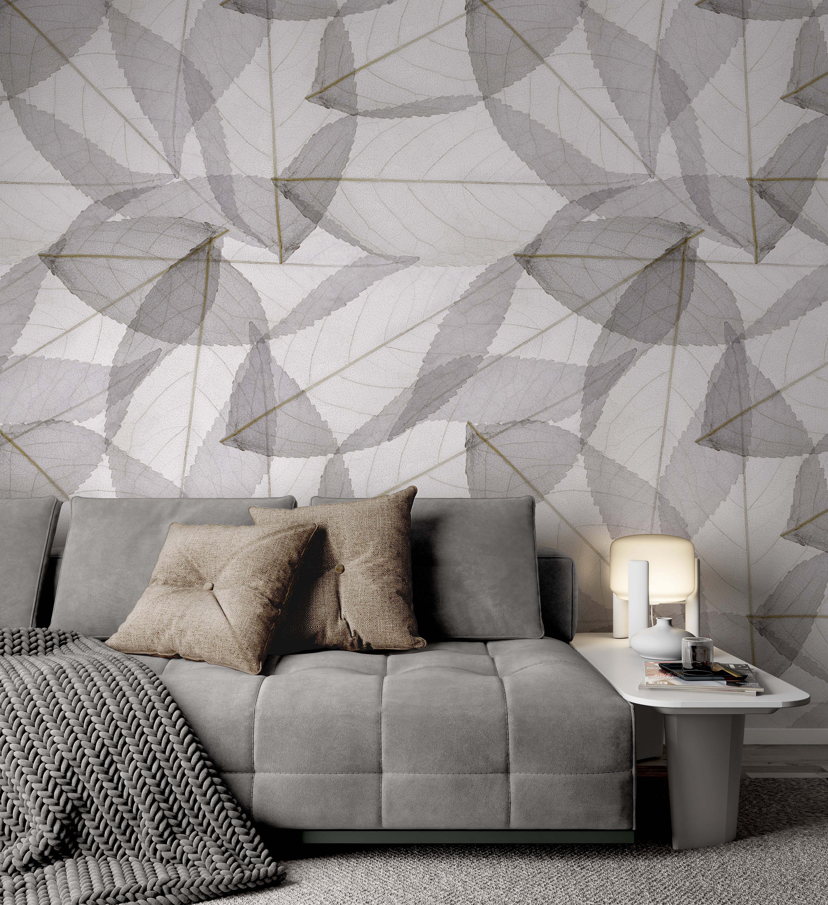 Abstract Gray Leaves Modern Floral Background Wallpaper Cafe Restaurant Decoration Living Room Bedroom Mural Home Decor Wall Art