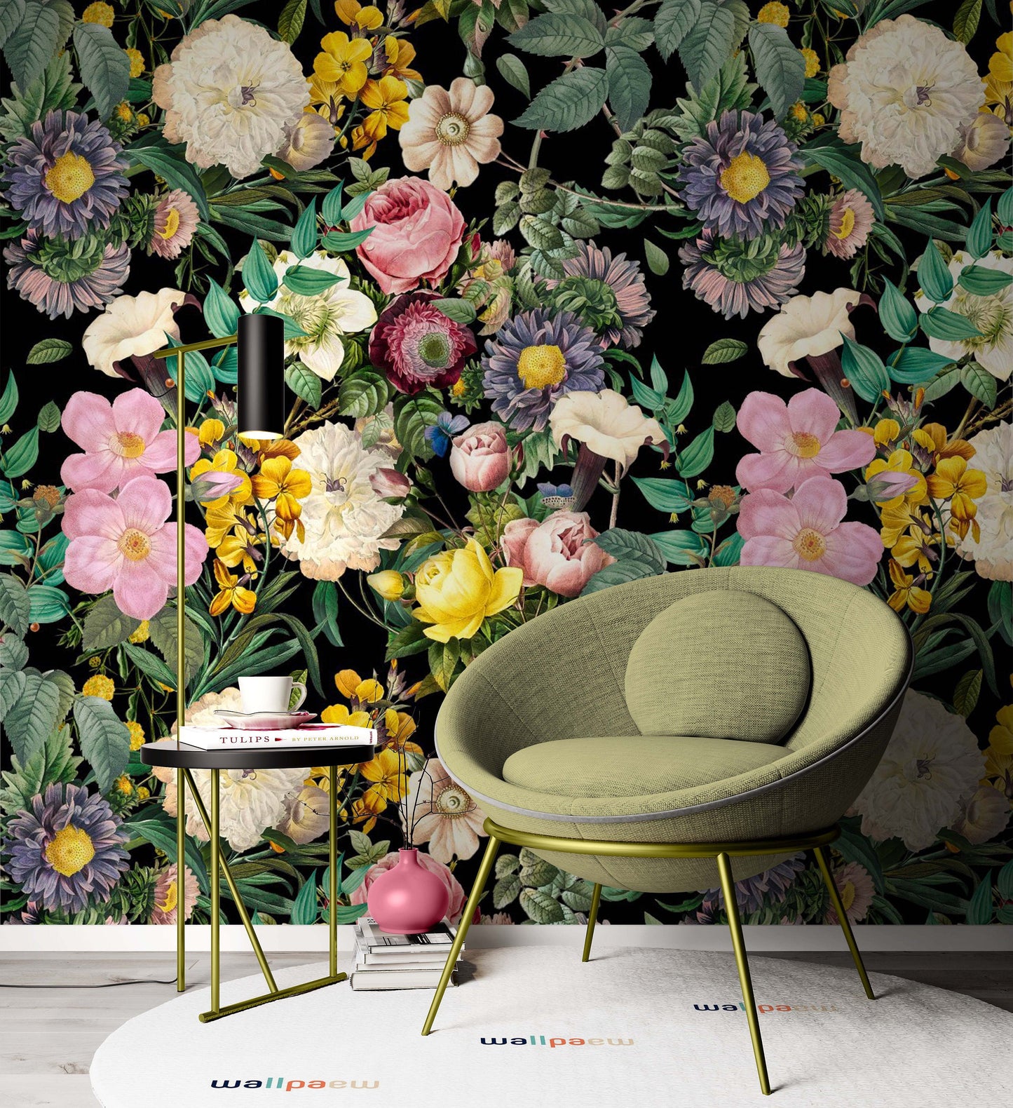 Colorful Garden Plants Dark Floral Flowers Modern Background Wallpaper Cafe Restaurant Office  Living Room Bedroom Mural Home Wall Art