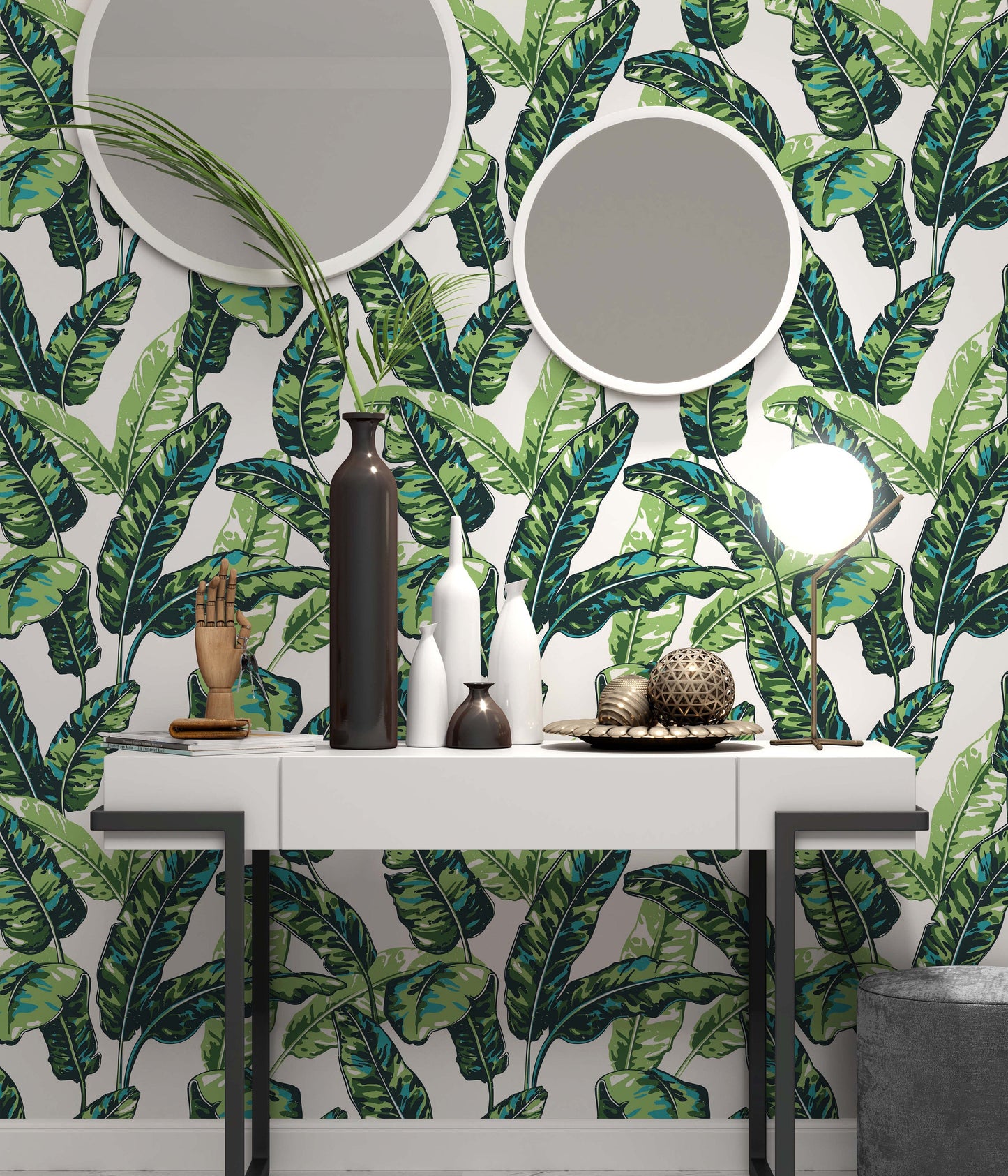 Tropical Banana Palm Leaves Plant Floral Flowers Background Floral Wallpaper Living Room Cafe Restaurant Office Bedroom Mural Home Wall Art