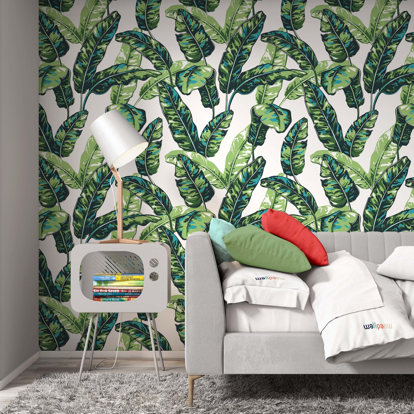 Tropical Banana Palm Leaves Plant Floral Flowers Background Floral Wallpaper Living Room Cafe Restaurant Office Bedroom Mural Home Wall Art
