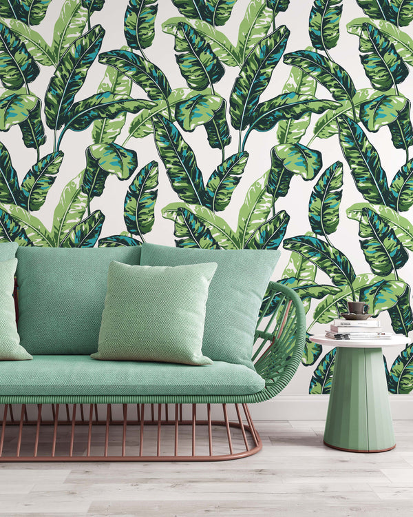 Tropical Banana Palm Leaves Plant Floral Flowers Background Floral Wallpaper Living Room Cafe Restaurant Office Bedroom Mural Home Wall Art