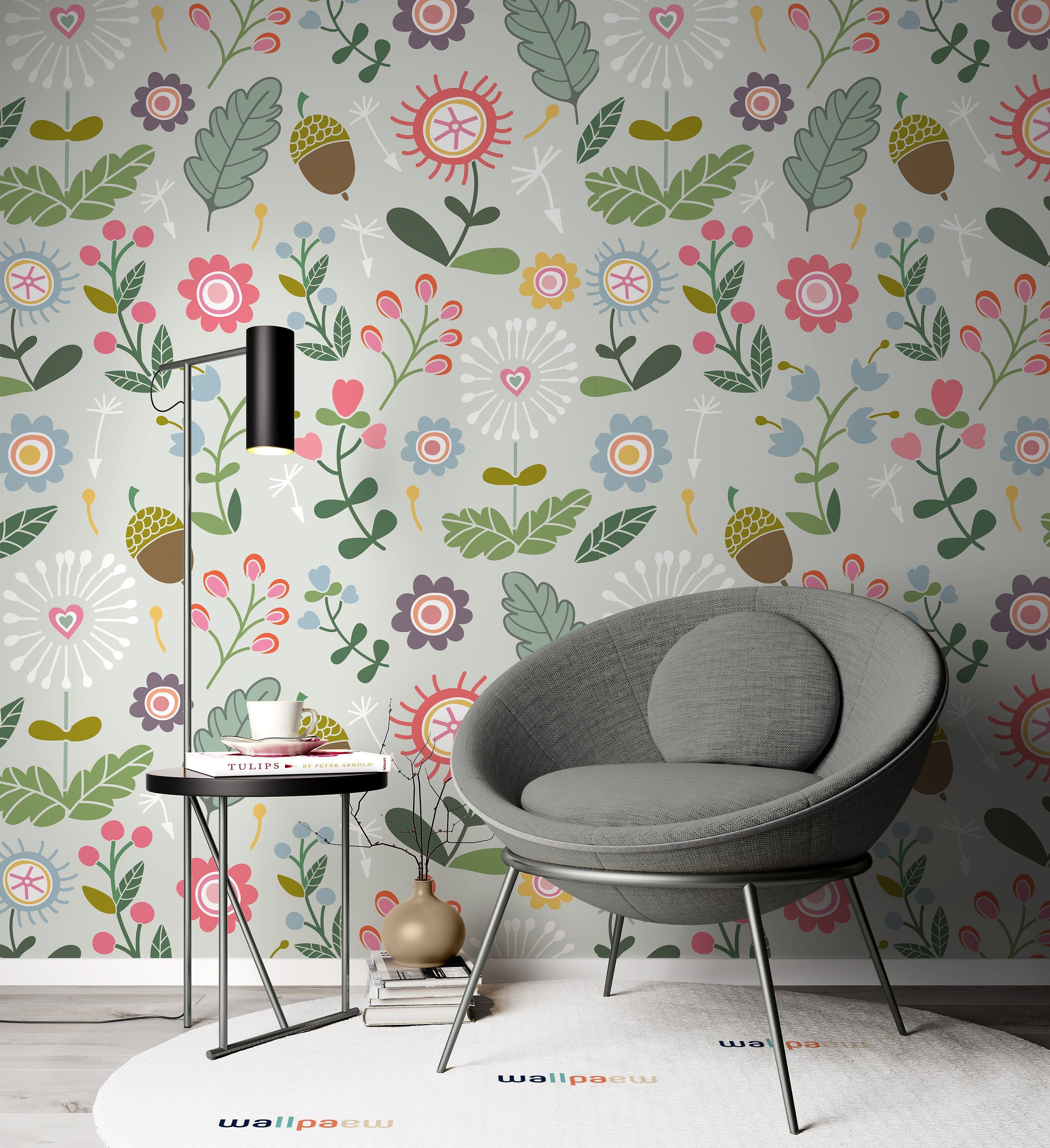 Hazelnut Colorful Flowers Leaves Water Green On The Background Wallpaper Restaurant Living Room Cafe Office Bedroom Mural Home Wall Art
