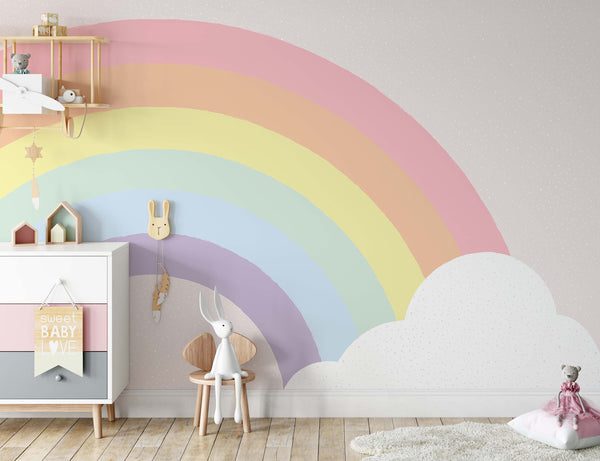 Half Rainbow and Cloud Background Wallpaper Nursery Bedroom Children Kids Room Mural Home Decor Wall Art Removable