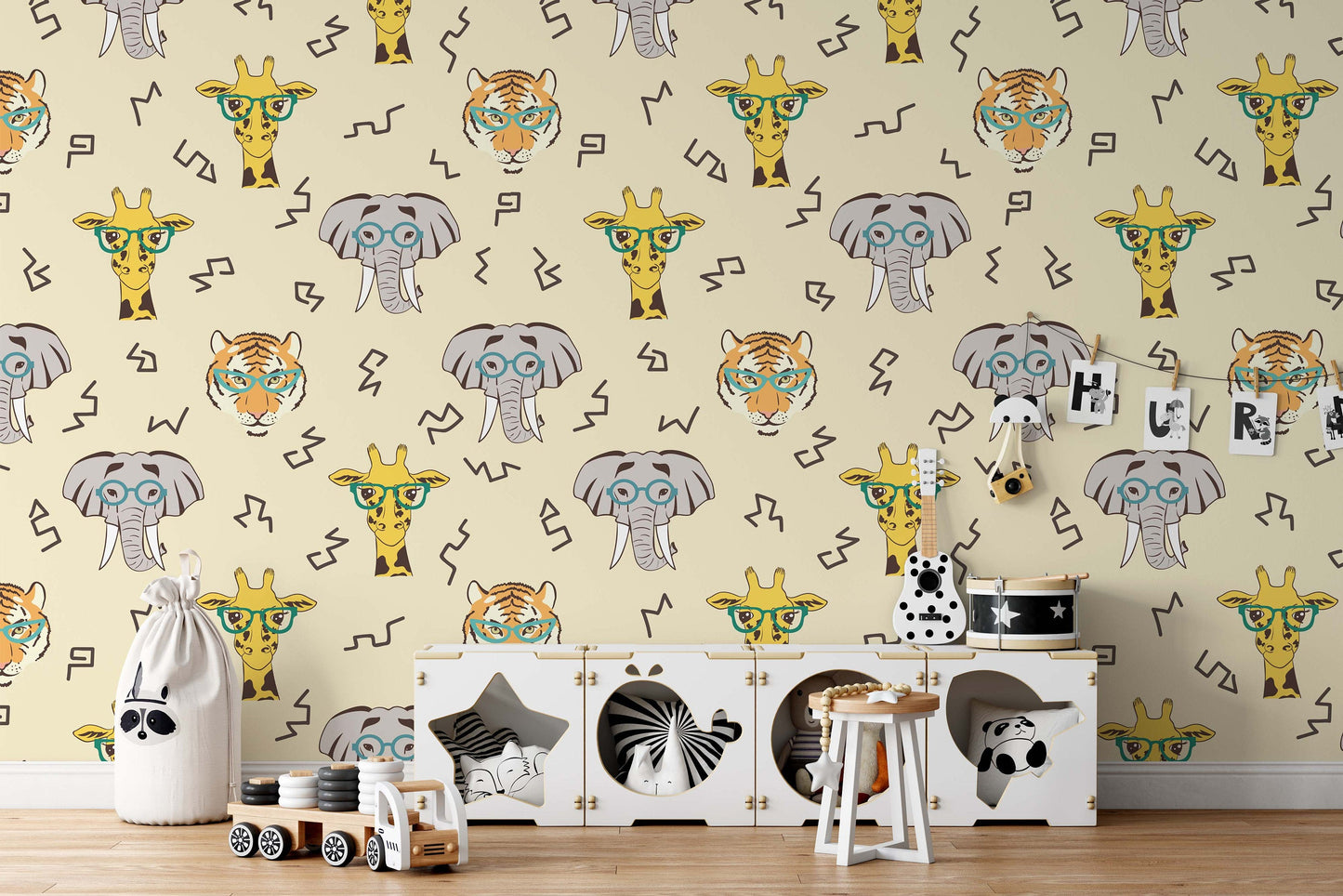 Cute African Animals Giraffe Elephant Tiger Animal Wallpaper Bedroom Children Kids Room Mural Home Decor Wall Art Removable