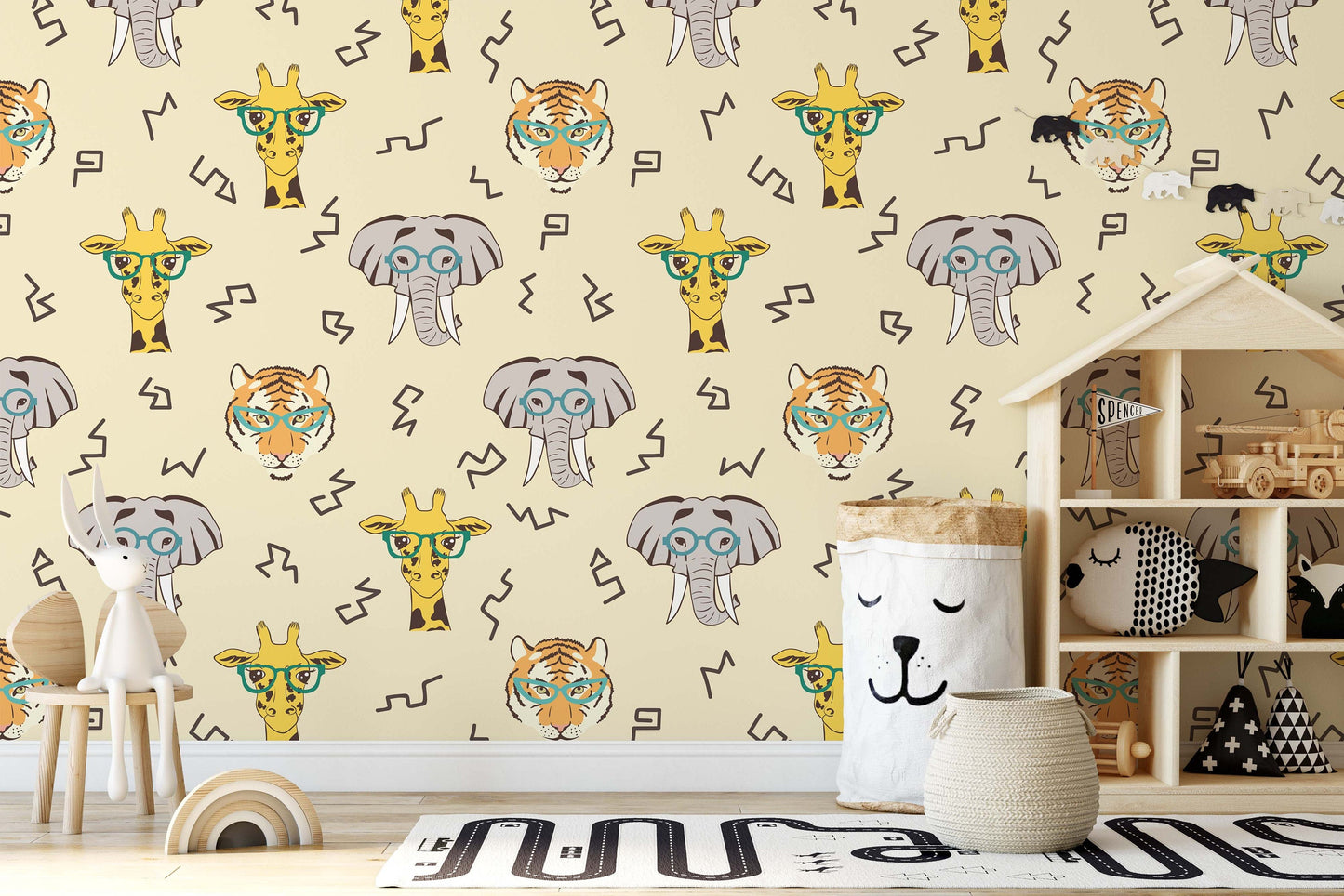 Cute African Animals Giraffe Elephant Tiger Animal Wallpaper Bedroom Children Kids Room Mural Home Decor Wall Art Removable