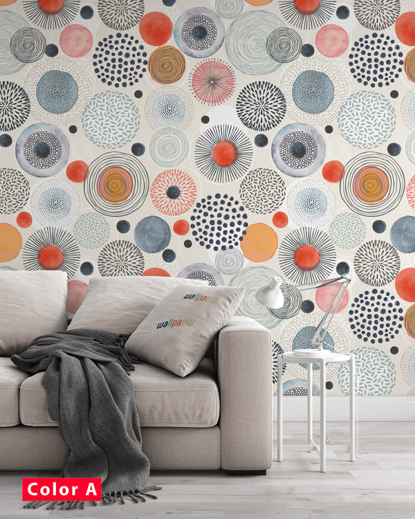 Doodle Circles Randomly Distributed Abstract Pastel Colors Wallpaper Cafe Restaurant Decoration Living Room Bedroom Mural Home Decor Wall