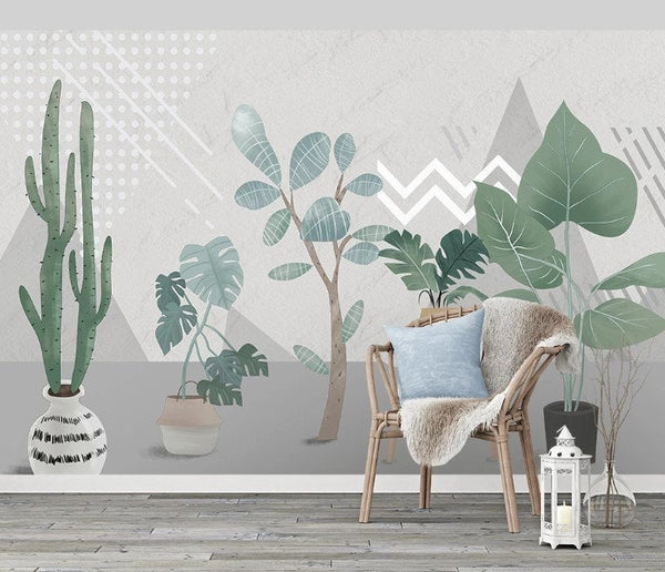 Cactus and Exotic Plants Abstract Modern Floral Background Wallpaper Restaurant Living Room Cafe Office Bedroom Mural Home Wall Art