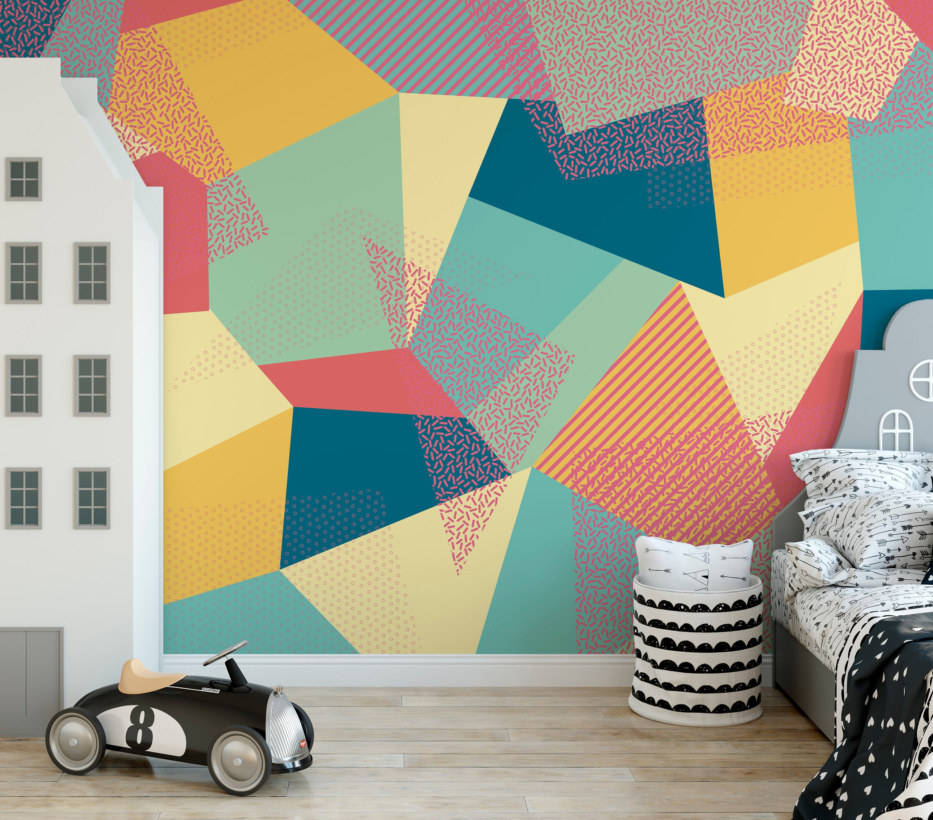 Abstract Triangles Colorful Geometric Shapes Wallpaper Self Adhesive Peel & Stick Wall Sticker Wall Decoration Scandinavian Design Removable