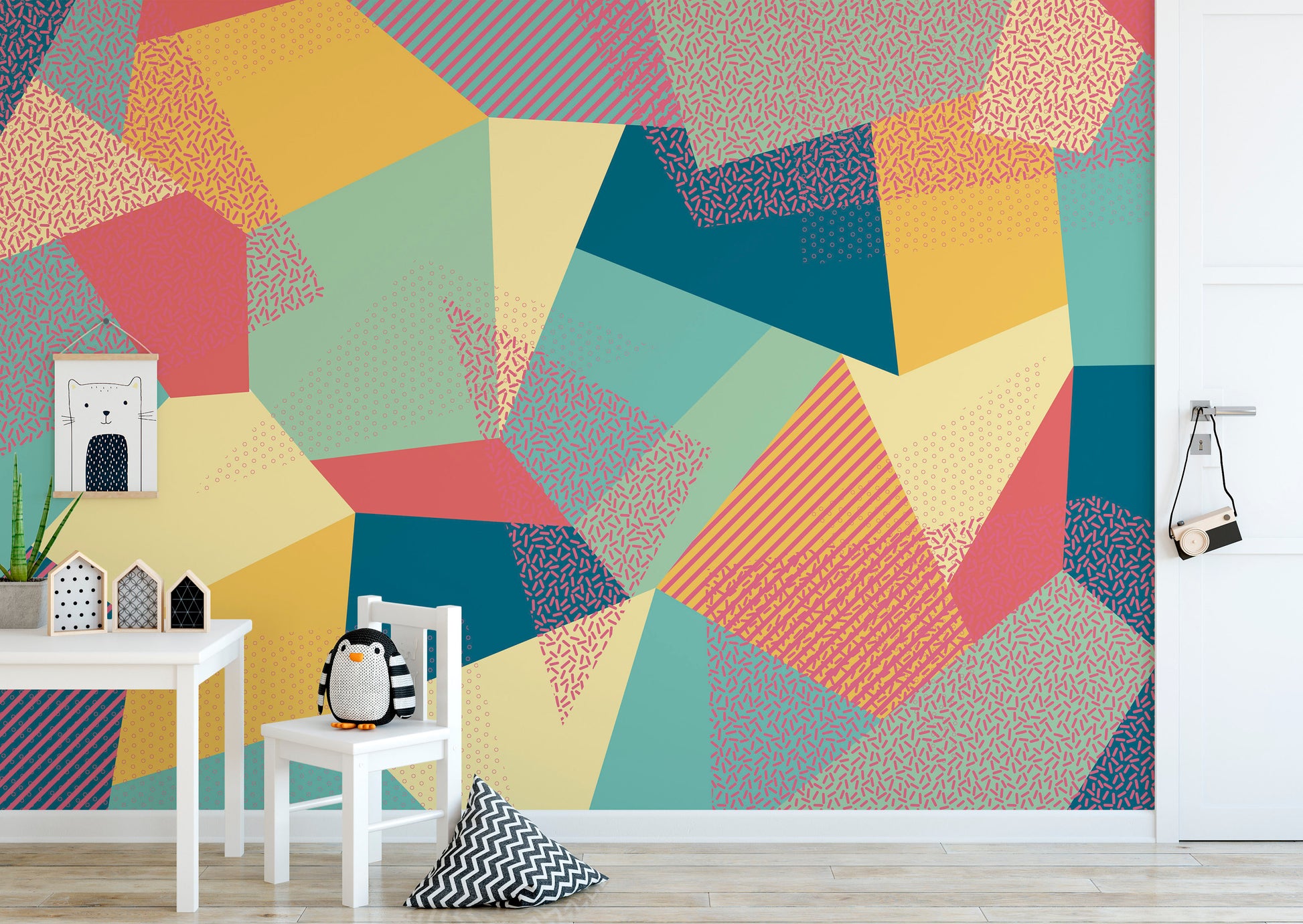 Abstract Triangles Colorful Geometric Shapes Wallpaper Self Adhesive Peel & Stick Wall Sticker Wall Decoration Scandinavian Design Removable