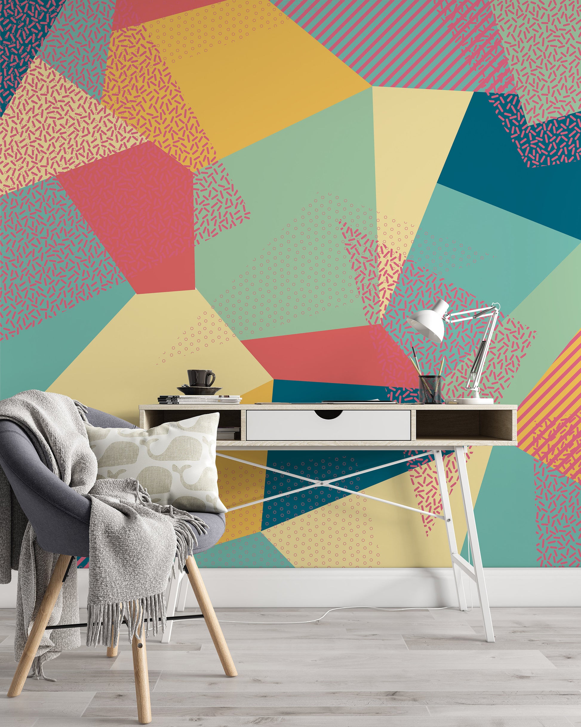 Abstract Triangles Colorful Geometric Shapes Wallpaper Self Adhesive Peel & Stick Wall Sticker Wall Decoration Scandinavian Design Removable
