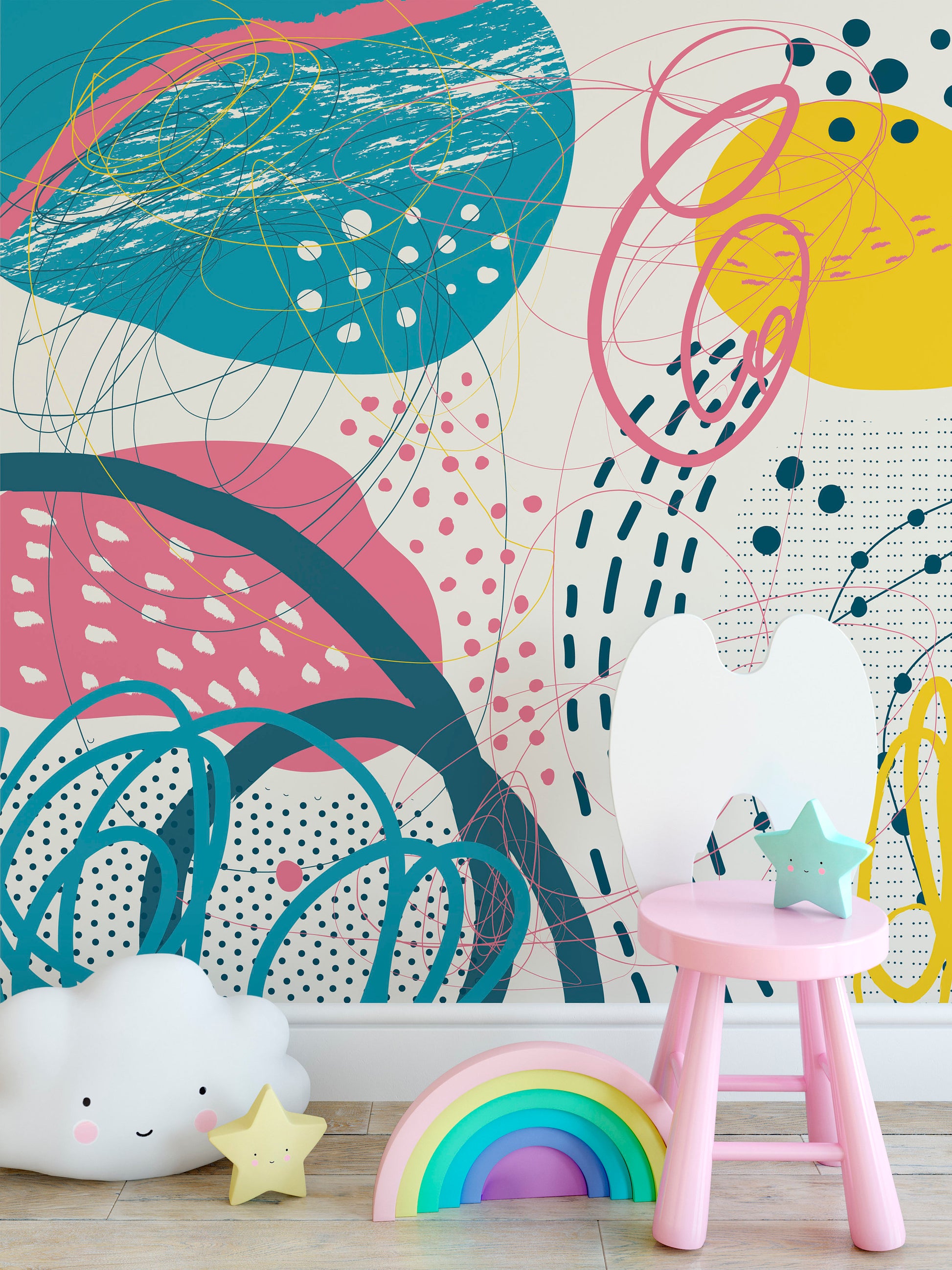 Creative Doodle Art Header with Different Shapes Wallpaper Self Adhesive Peel and Stick Wall Sticker Wall Decoration Scandinavian Removable