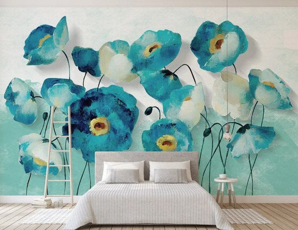Long Stem Garden Flowers Plants Watercolor Wallpaper Restaurant Living Room Cafe Office Bedroom Mural Home Wall Art
