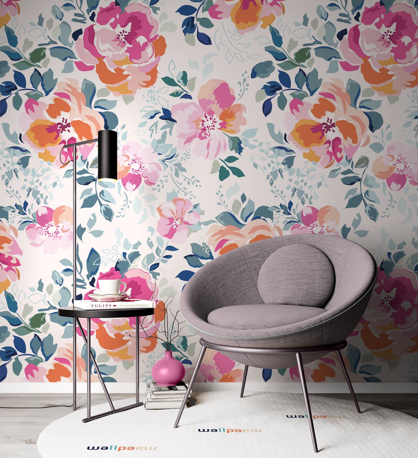 Soft Pink Watercolor Garden Flowers Floral Background Wallpaper Bedroom Living Room Cafe Restaurant Mural Home Decor Wall Art