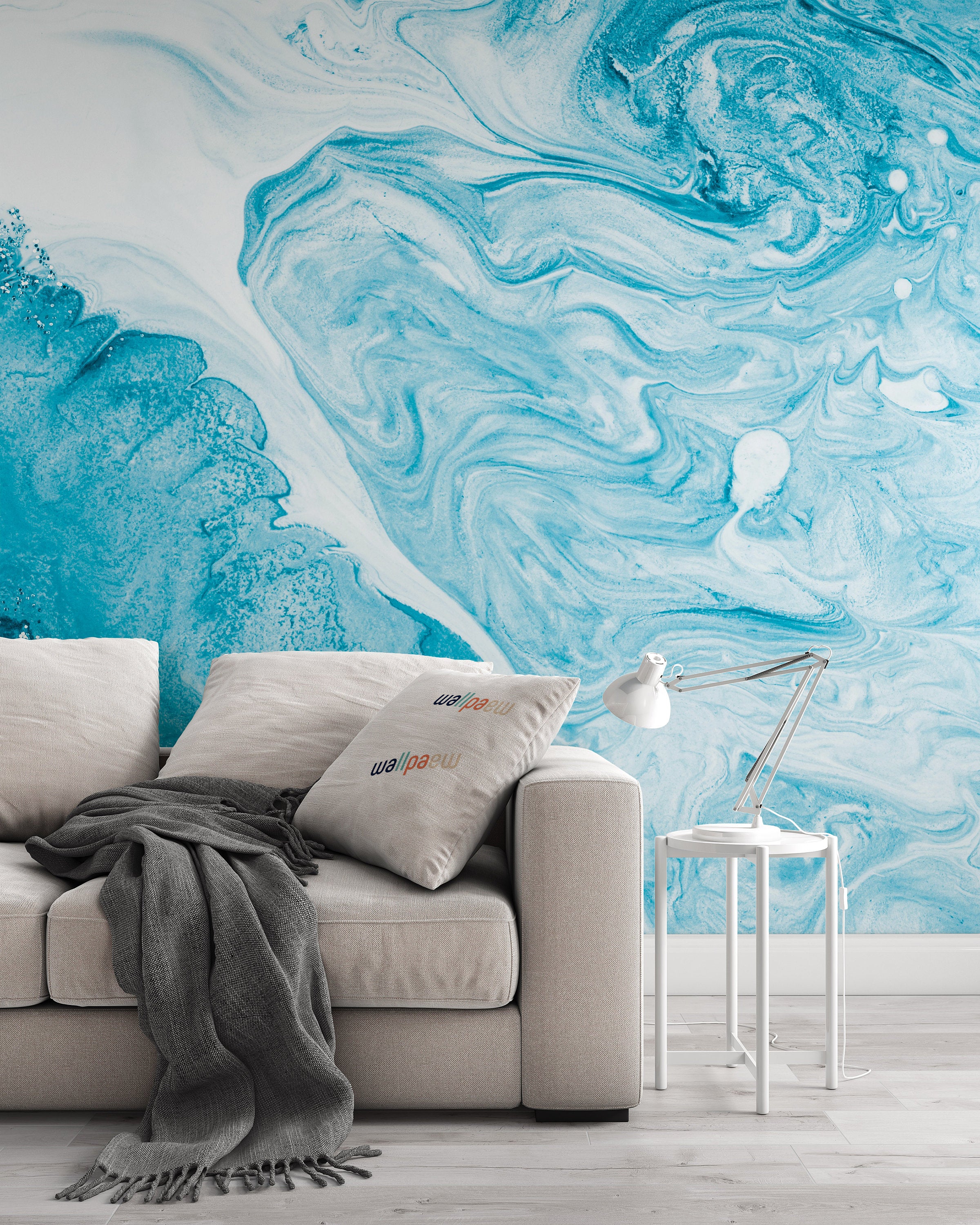 Blue Silver Abstract Ocean Hand Painted Marble Texture Wallpaper Cafe Restaurant Decoration Living Room Bedroom Mural Home Decor Wall Art