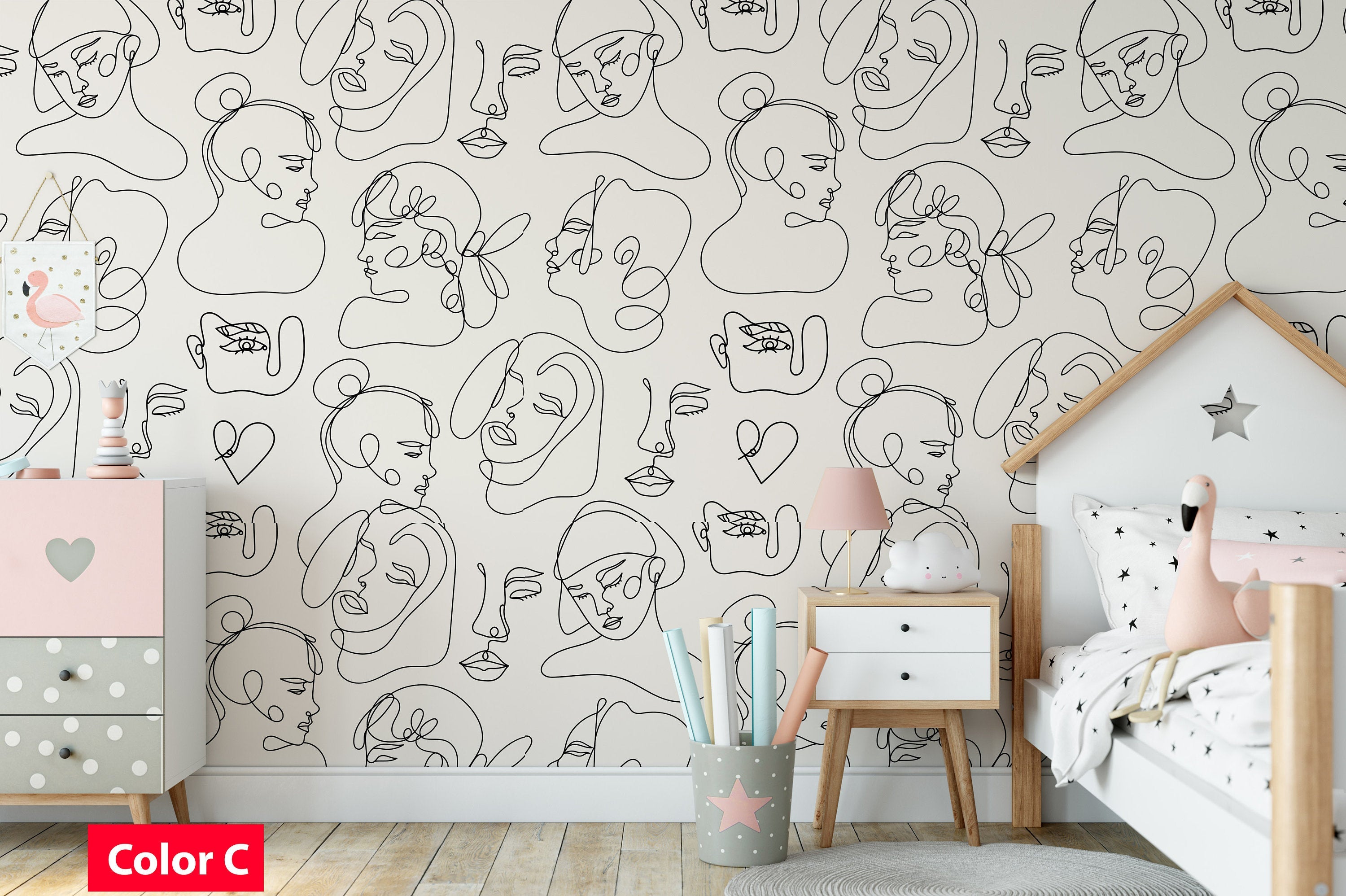 Modern Abstract Faces Contemporary Female Silhouettes Background Wallpaper Bedroom Children Kids Room Mural Home Decor Wall Art