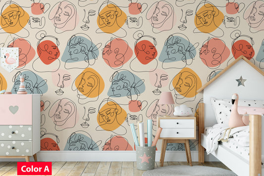 Modern Abstract Faces Contemporary Female Silhouettes Background Wallpaper Bedroom Children Kids Room Mural Home Decor Wall Art