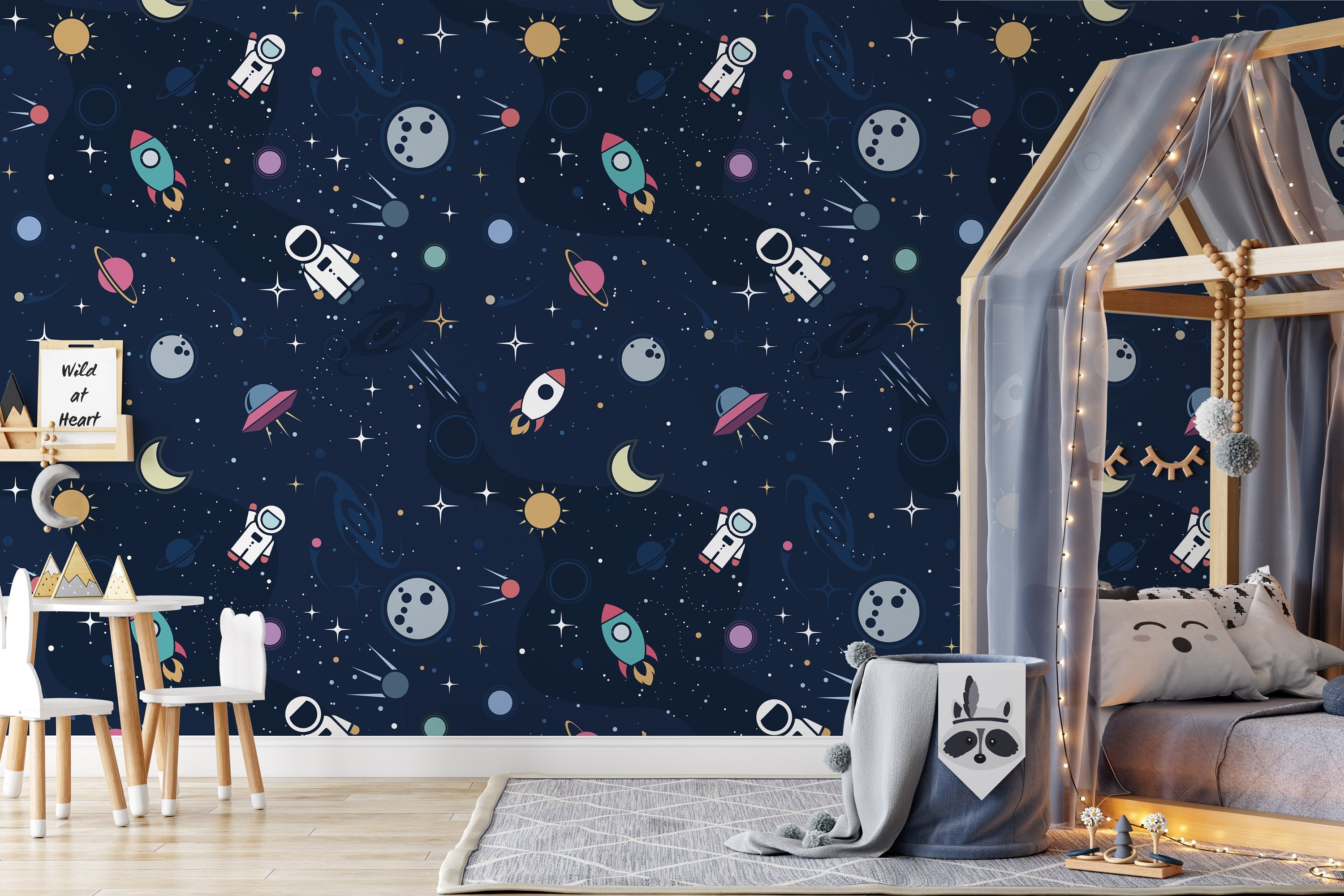 Astronaut Spaceship Rocket Moon Black Hole Funny Wallpaper Bedroom Children Kids Room Mural Home Decor Wall Art