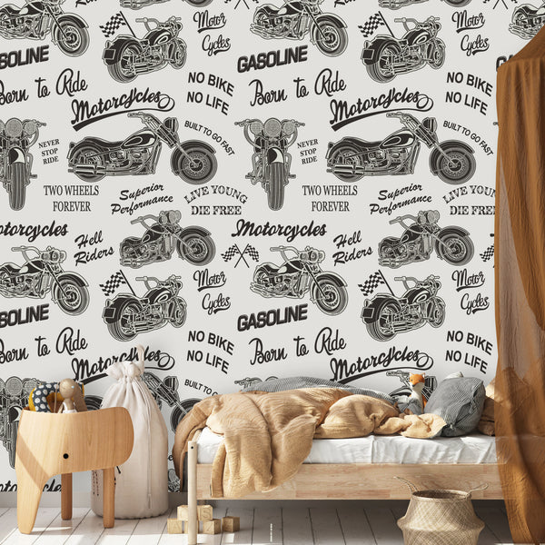 Vintage Motorcycle Silhouette Speed Passion Travel Camping Background Wallpaper Bedroom Children Kids Room Mural Home Decor Wall Art