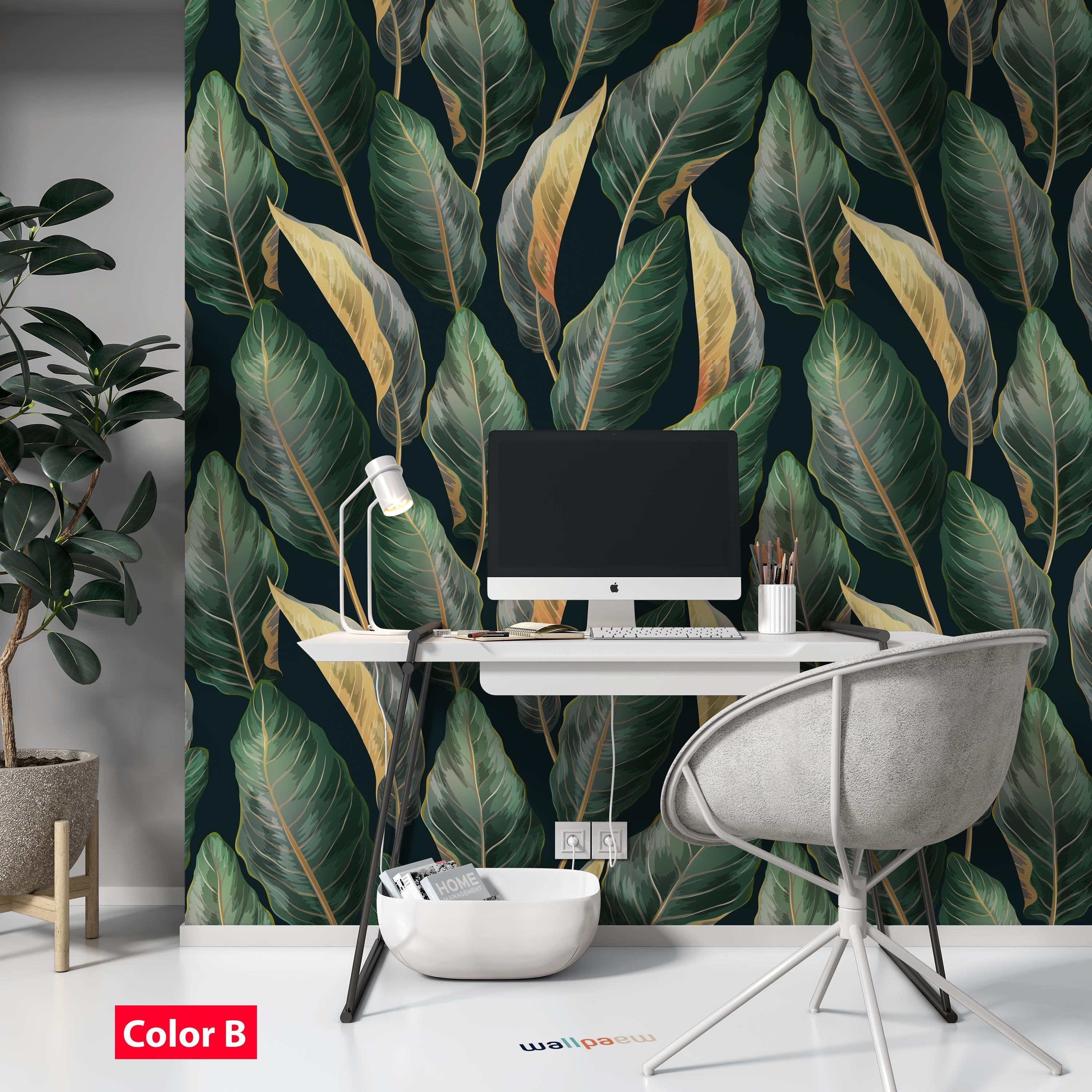 Botanical Tropical Jungle Leaves Trendy Background Floral Wallpaper Restaurant Living Room Cafe Office Bedroom Mural Home Wall Art