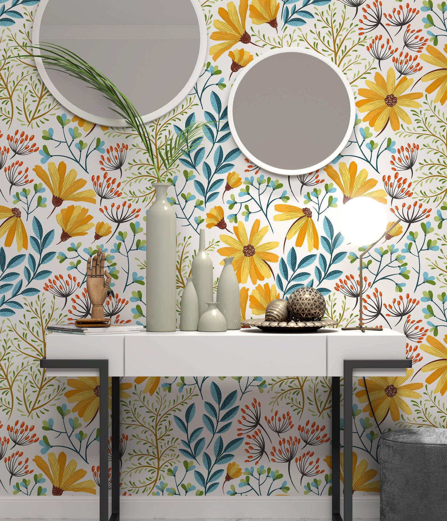 Colorful Vivid Flowers Floral Background Pattern Decorative Wallpaper Restaurant Living Room Cafe Office Bedroom Mural Home Wall Art