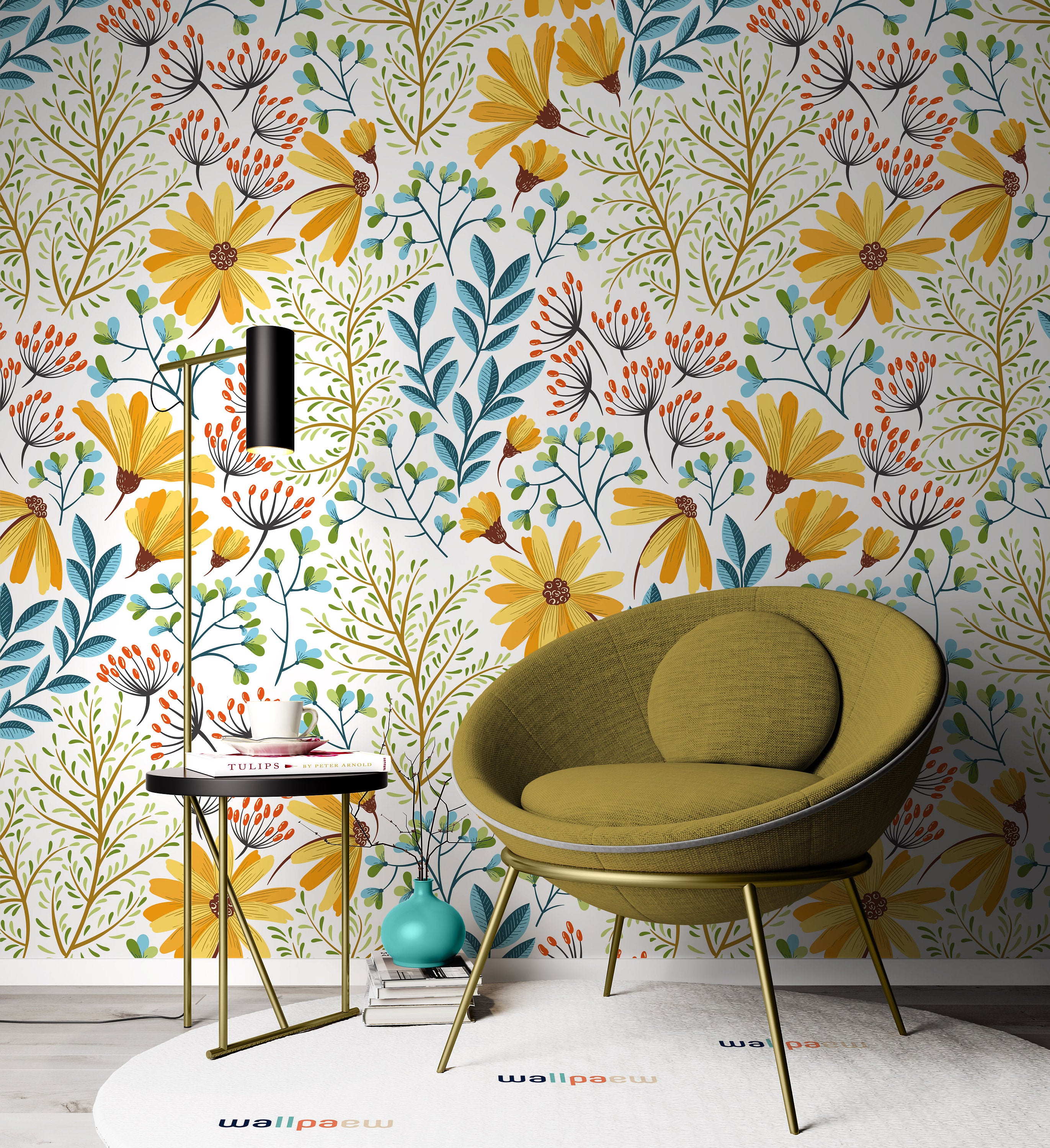 Colorful Vivid Flowers Floral Background Pattern Decorative Wallpaper Restaurant Living Room Cafe Office Bedroom Mural Home Wall Art